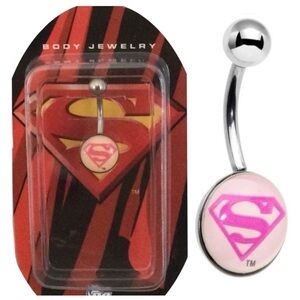 Superman Belly Ring Officially Licensed DC Comic Pink Body Jewelry Navel